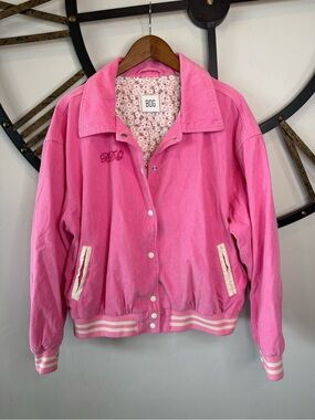 BDG Hot Pink Corduroy Varsity Bomber Jacket